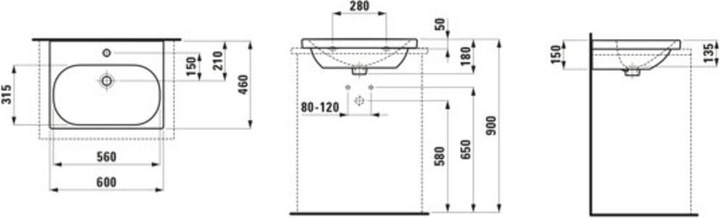 Produktbild Laufen Aufsatzwaschtisch LUA 60x46cm m ÜL 1 Hahnloch-Ausführung weiss (460 mm, 600 mm)