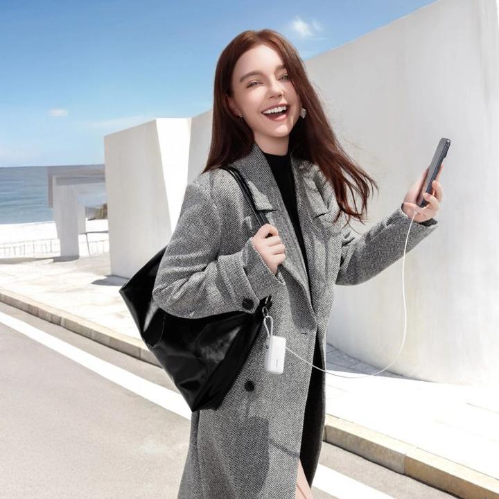 Actual product image Joyroom JR-PR2L 35W Mini Power Bank with Retractable Type-C Cable & Carrying USB-L Cable 10000mAh - White (10000 mAh, 35 W, 38.50 Wh)