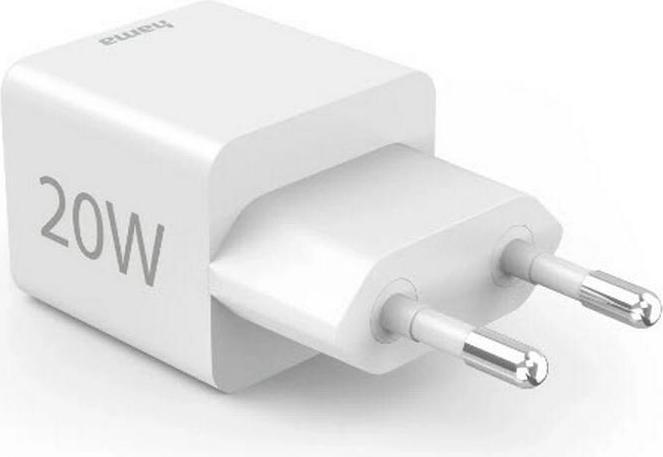Produktbild Hama Schnellladegerät, 1*USB-C PD, 1*USB-A QC, Mini-Ladegerät, 20W, Weiss (20 W)