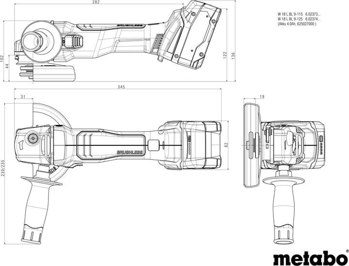 Actual product image Metabo W 18 L BL 9-125 Battery angle grinder 18 V 125 mm Brushless + metaBOX ( 602374840 ) - without acc (125 mm)