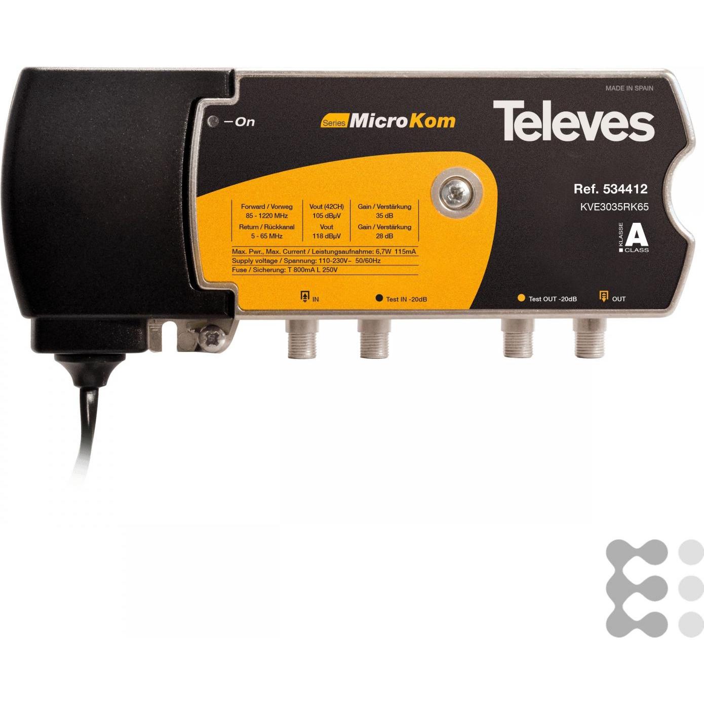 Thumbnail - Televes, Zubehör Elektroinstallation, KVE3035RK65 BK-Verstärker 30/35dB m.RK 5-65MHz 28dB