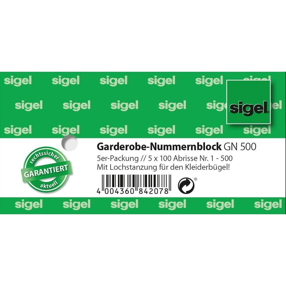 Sigel Garderobe-Nummernblok, 5er-Pack (500 x) (GN500)