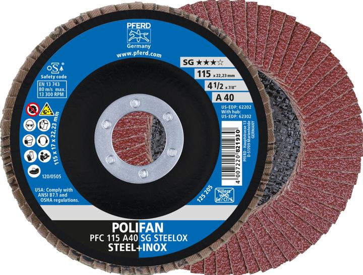 Image du produit Pferd Disque à lamelles POLIFAN A SG STEELOX D. 115 mm granulation A-40 conique INOX corindon normal (40)