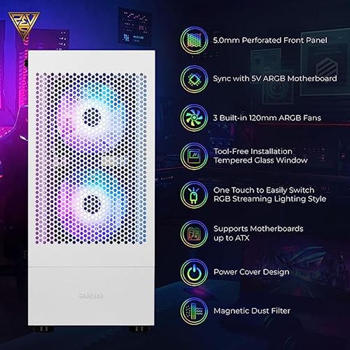 Productafbeelding Gamdias Boitier Moyen Tour ATX Talos E3 Mesh RGB met vitrines (Blanc) (ATX, mATX, Mini-ITX)