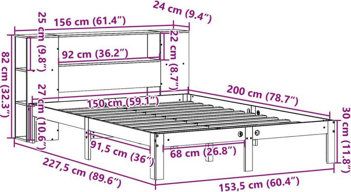 Produktbild vidaXL Bett mit Regal (150 x 200 cm)