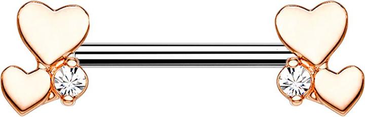Produktbild Star Piercing Barbell rosegold doppelherz mit Kristall (Messing, Chirurgenstahl 316L)