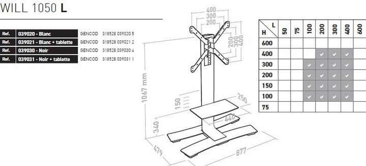 Produktbild Erard WILL 1050 L mobiler TV Standfuss mit Ablage 30-65 Zoll, schwarz (65", 30 kg)