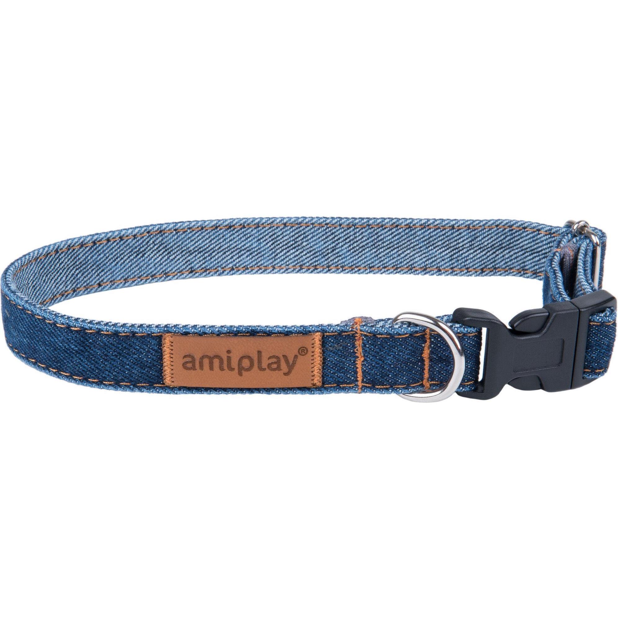 amiplay Halsband Denim S, 10mm/20-35cm, dunkelblau (S, Hund, Allgemein), Halsband + Leine