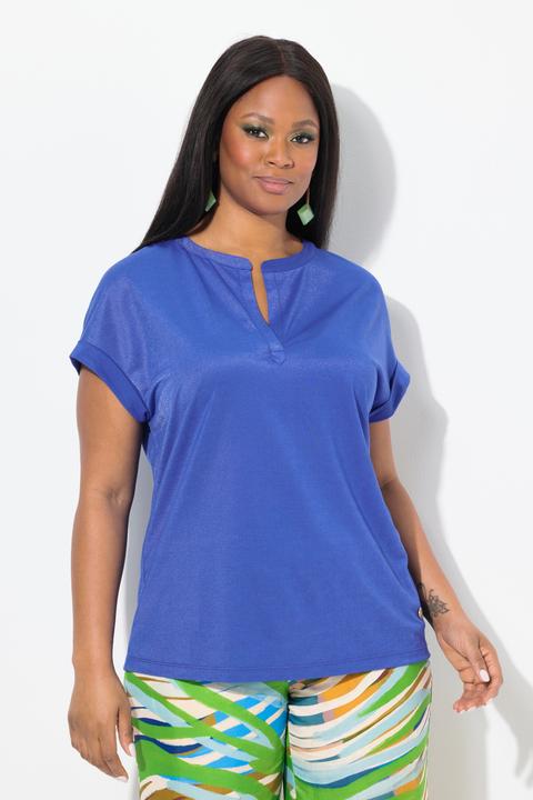 Actual product image Ulla Popken Split Neck Cap Sleeve Shimmer Tee (56)