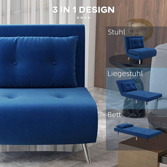 Produktbild Swisshandel24 Schlafsessel Kissen Gästebett Polstersofa Samt Blau 77x88x83cm