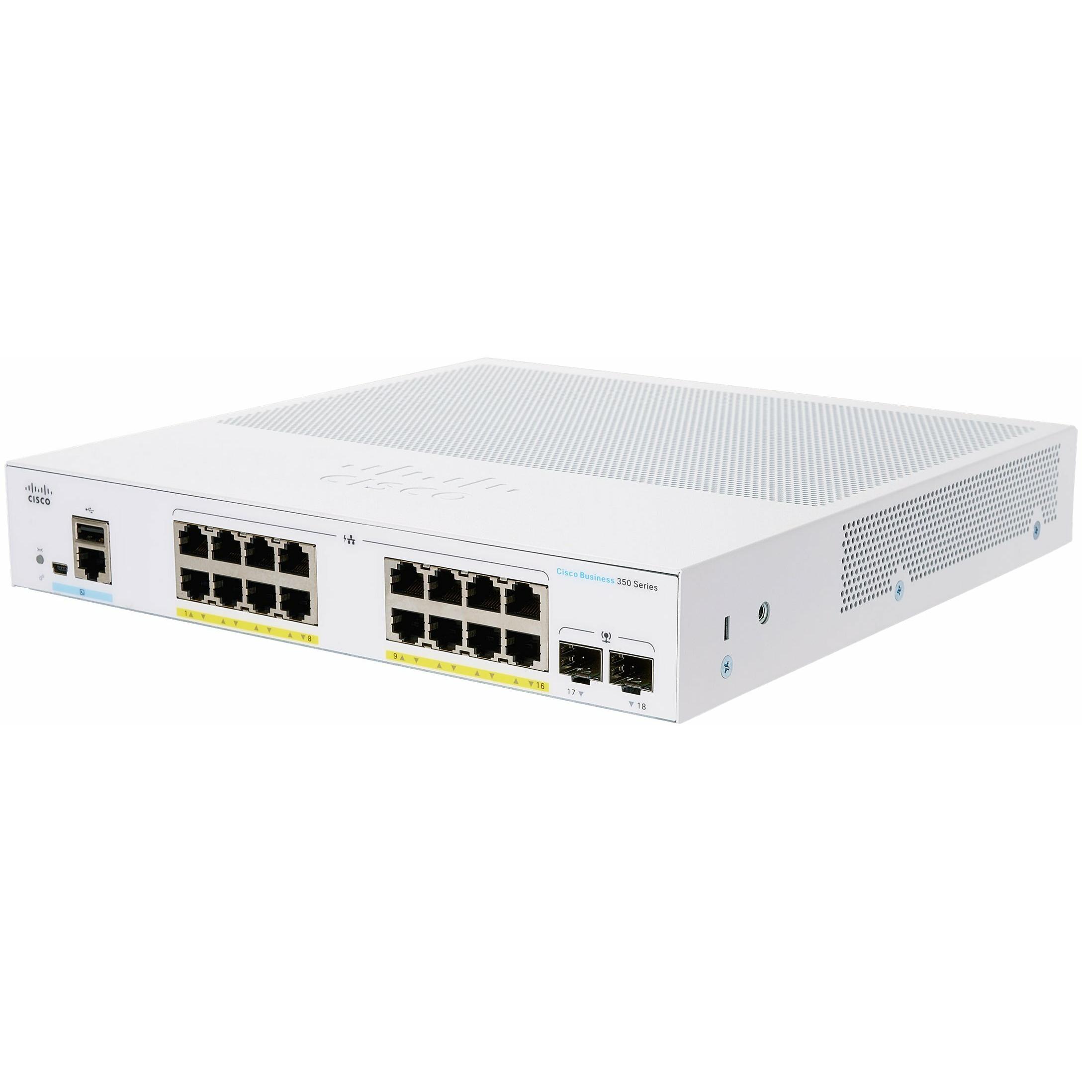 Cisco PoE+ Switch CBS350-16P-2G 18 Port (16 Ports), Netzwerk Switch, Silber