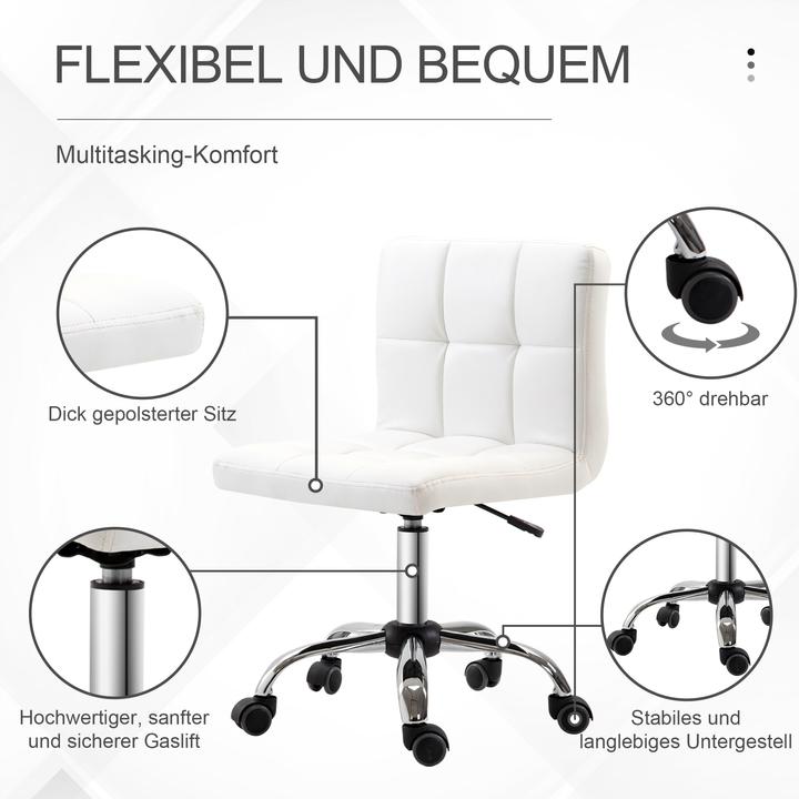 Produktbild Homcom Bürostuhl Kunstleder, Stahl Weiss (45 - 57 cm)