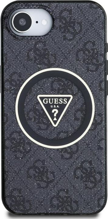 Actual product image Guess Case IML Metal Glitter 4G Circle Triangle MagSafe for iPhone 16e black (Apple iPhone 16e)