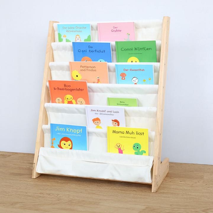 Actual product image Hermex Holzregal mit Baumwolltuch Kinderregal Bücherregal Kinderbuchregal