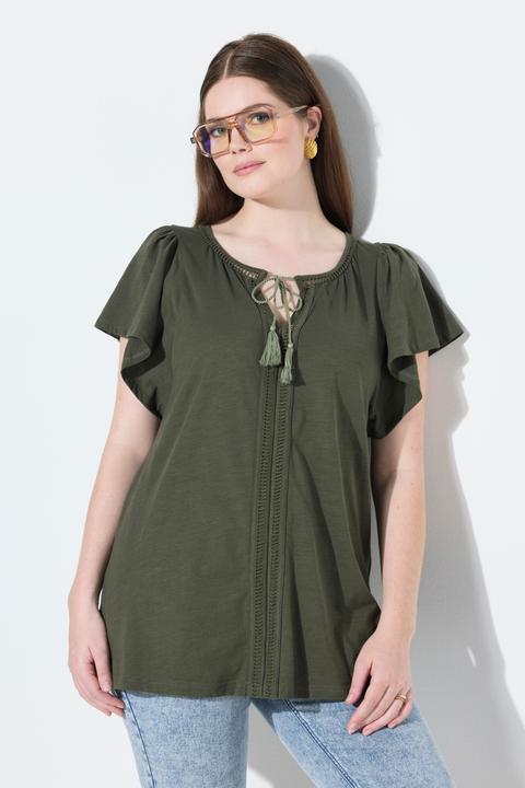 Immagine prodotto Ulla Popken T-shirt con passamano, scollo a tunica e mezze maniche ad aletta (50, 52)