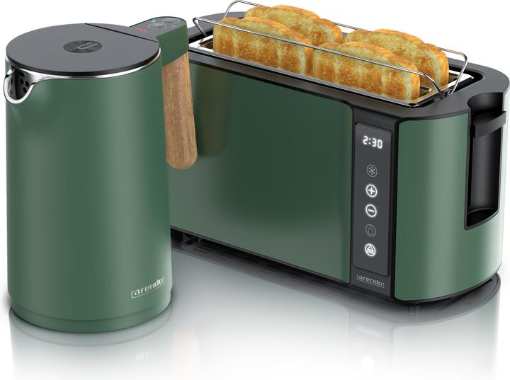 Produktbild Arendo Frühstücks Set Edelstahl Wasserkocher 1,5l, Griff & Display & 4-Scheiben Doppelschlitz Toaster, Grün (1.50 l)