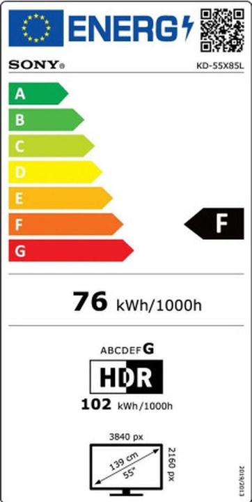Energy Label Sony KD-55X85L (55", X85L, LCD, 4K, 2023)