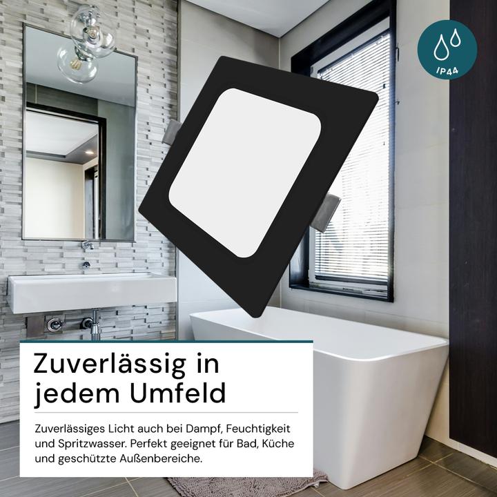 Actual product image Luxula LED recessed downlight, square, black, 18W, IP44, 1800lm, CCT (1800 lm)