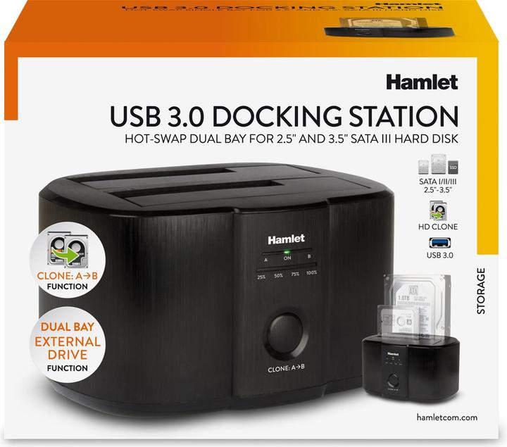 Immagine prodotto Hamlet USB 3.0 Docking Station per hard disk sata da 2,5" o 3,5" usb 3.0 (USB-A, 2 porte)