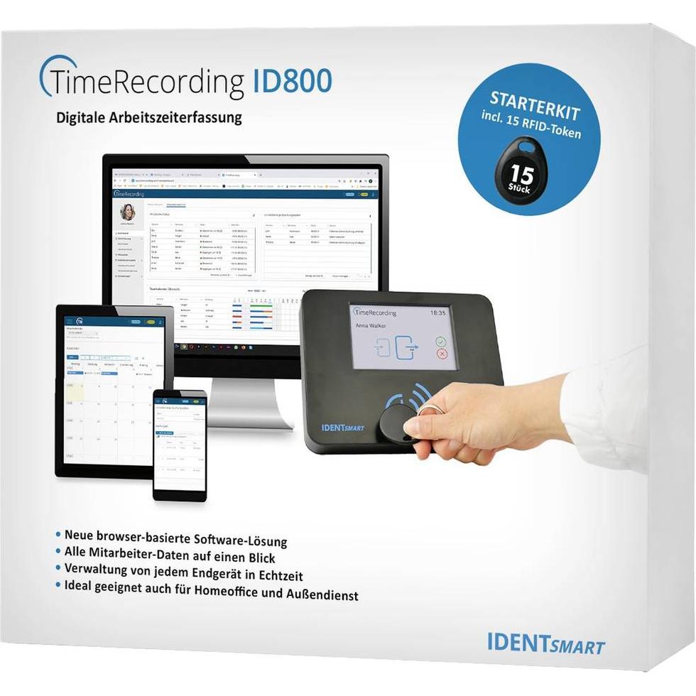 Thumbnail - IDENTsmart, Zeiterfassungssystem, ID800 Basic Starterkit + 15 Tokens Zeiterfassung Starter-Kit