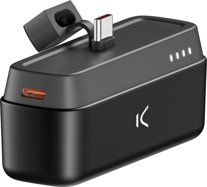 Actual product image KSIX 4.800 mAh USB-C pocket powerbank, Built-in stand, 10 W, USB-A to USB-C cable, Simultaneous char (4800 mAh, 10 W, 10 Wh)