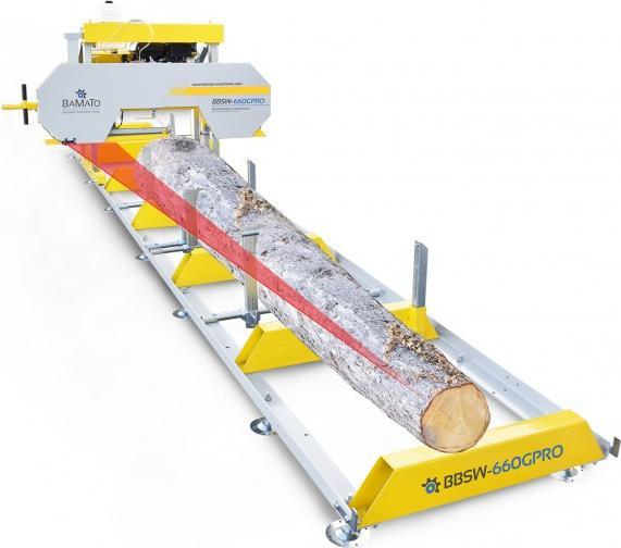 Actual product image Markmüller BAMATO - Blockbandsäge m. Benzinmotor u. elektrischer Höhenverstellung m. 5,9 m Rollbahn BBSW-660GPR