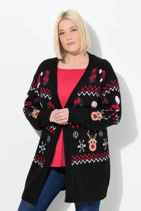 Produktbild Ulla Popken Long-Strickjacke, Weihnachten, V-Ausschnitt, Langarm (62)