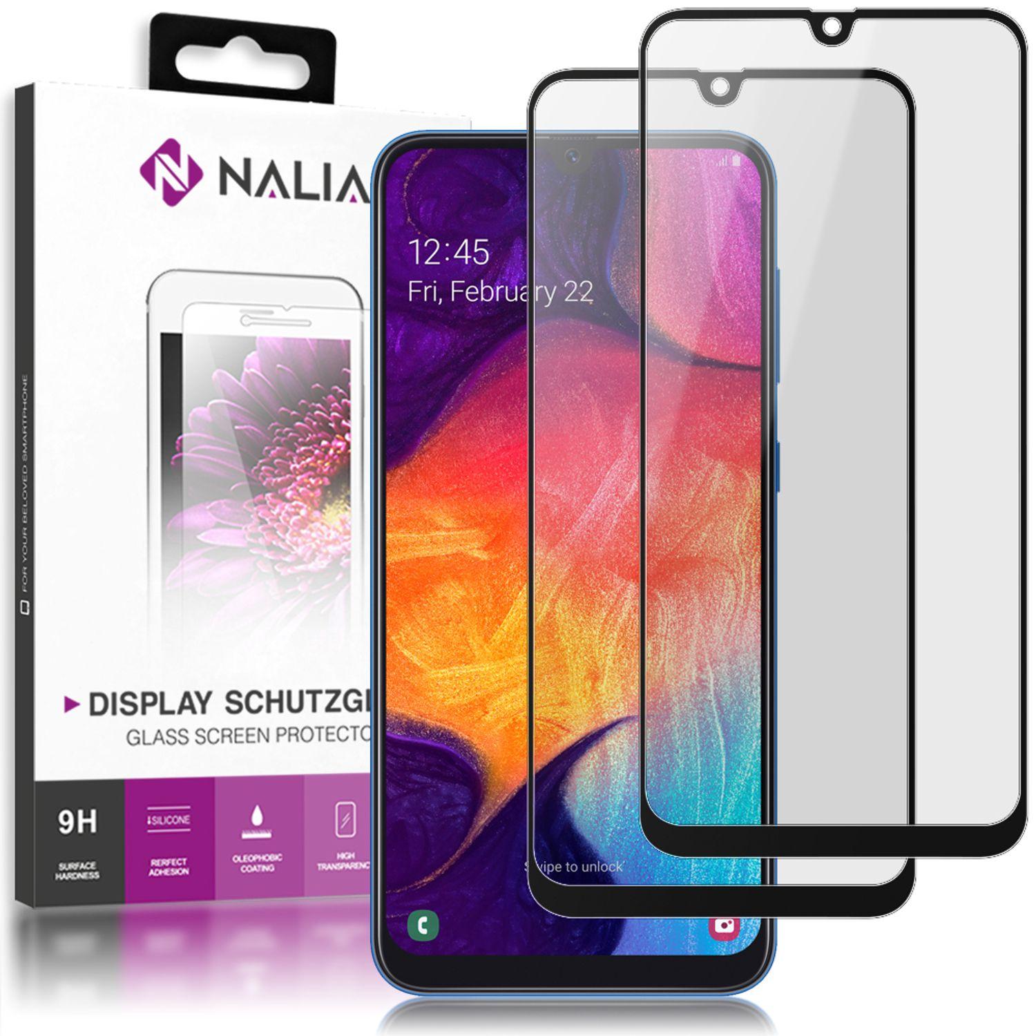 Nalia (2-Pack) Schutzglas (1 Stück, Samsung Galaxy A50), Smartphone Schutzfolie, Schwarz