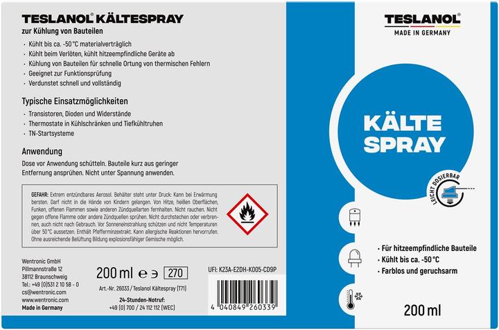 Energie-Label Teslanol Kältespray brennbar (200 ml)