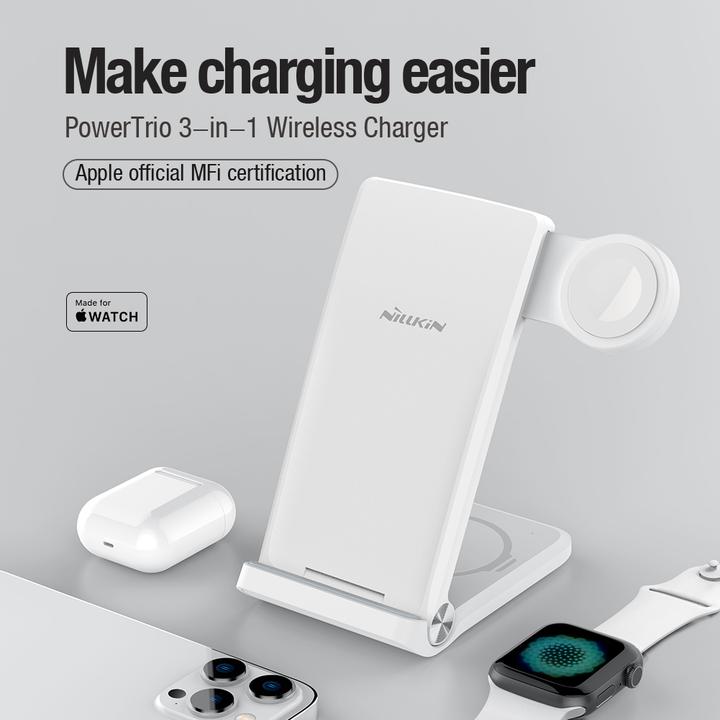 Image du produit Nillkin CHARGE SANS FIL PowerTrio 3en1 Chargeur MFI, console Apple (15 W)
