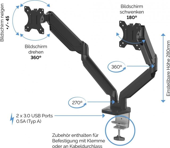 Produktbild Fellowes Platinum Series Doppel Monitorarm (Tisch, 27.03")