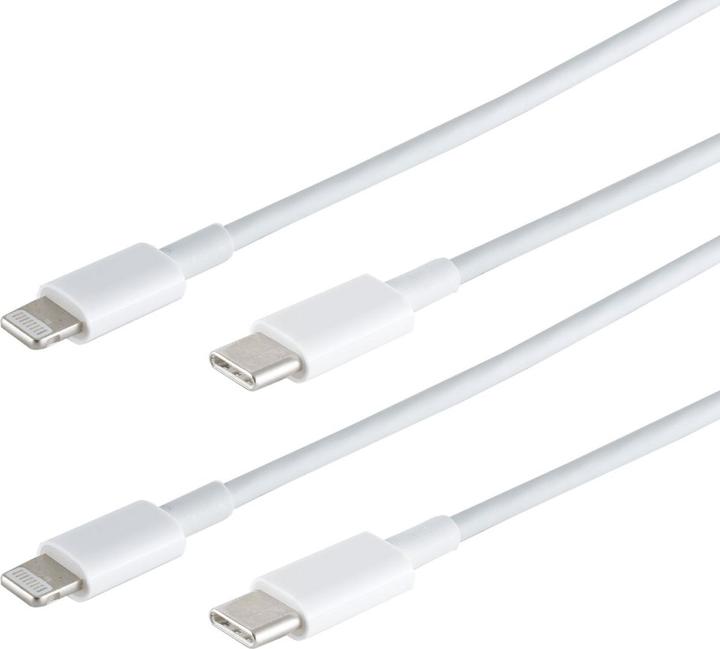 Actual product image S-Impuls Set of 2 fast charging cables USB-C to 8-pin, white, 2 m (2 m, USB 3.0, 20 W)