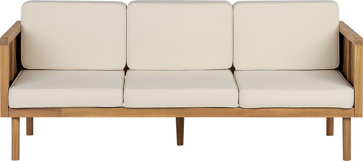 Actual product image Beliani Lounge set 3-piece acacia wood light brown 5-seater cushions cream BARATTI