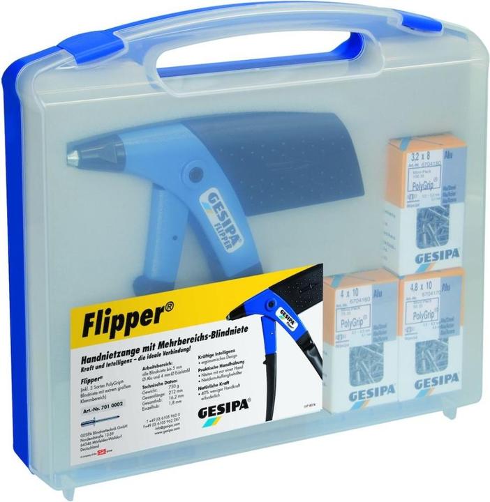 Actual product image Gesipa Hand Riveter Flipper in Box with 3 Sizes Poly-Gr