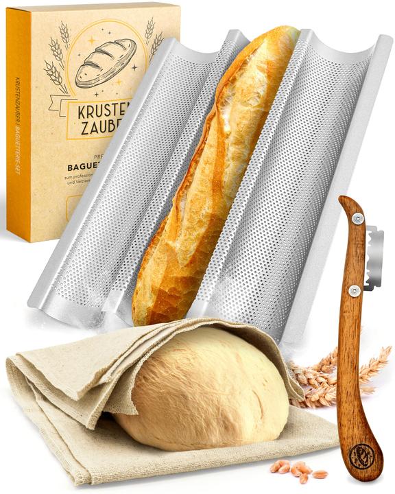 Produktbild Krustenzauber 3er Baguette Backform mit Bäckerzubehör
