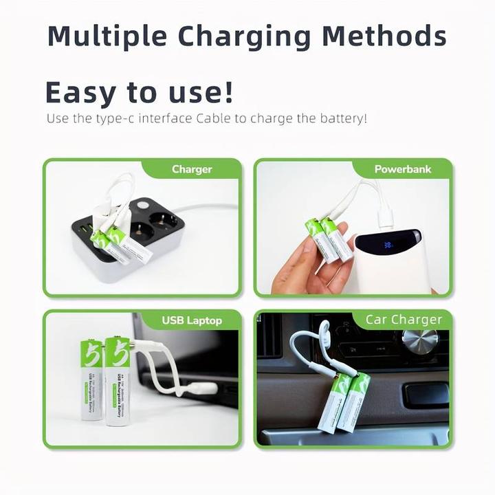 Produktbild PhoneLook Pack von 4 AA Lithium-Ionen-Batterien wiederaufladbar mit USB-C (Kabel inbegriffen) (4 Stk., AA)