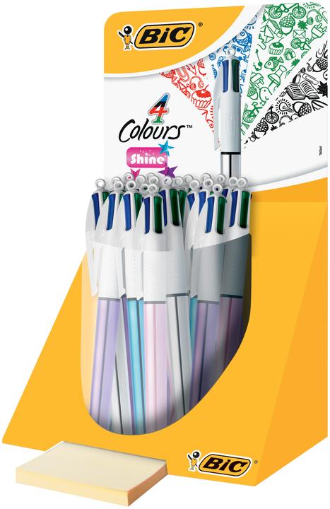 Bic 4-Farb-Druckkugelschreiber ® 4 Colours® Shine, 0,4 mm, sort.Tubo-Display 20St (multicolour, 20 x)