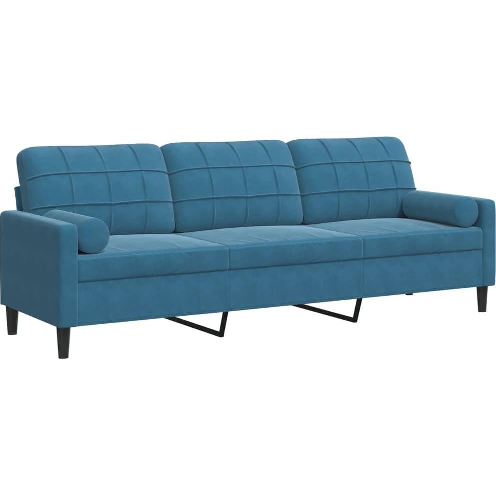 VidaXL, Sofa, Sofa 3-Sitzer Couch Polstersofa Loungesofa mit Zierkissen Blau Samt (3-Sitzer)