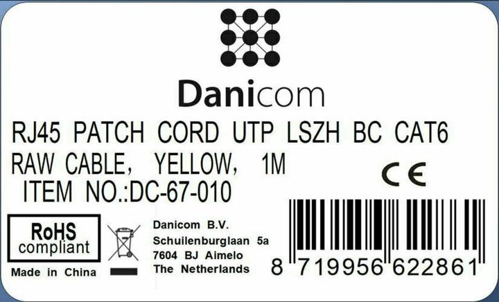 Produktbild Dsit CAT6 Netzwerkkabel, U/UTP, 1 meter, Gelb, 100% Kupfer (U/UTP, CAT6, 1 m)