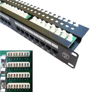 Datacom Patch panel 24x RJ-45,Cat5e UTP, 19" s vyvÃ¡zÃ¡nÃ­m, hornÃ­ zÃ¡Å™ez