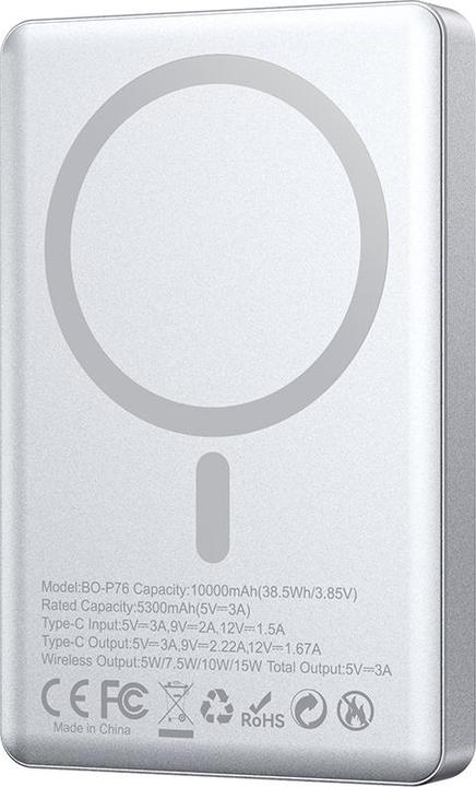 Actual product image Bwoo magnetic power bank P76 PD 20W 10000 mAh with digital display and USB-C port black (10000 mAh, 20 W)
