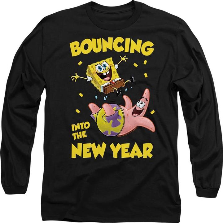 Actual product image Spongebob Squarepants Unisex Adult Bouncing Into The New Year T-Shirt (S)