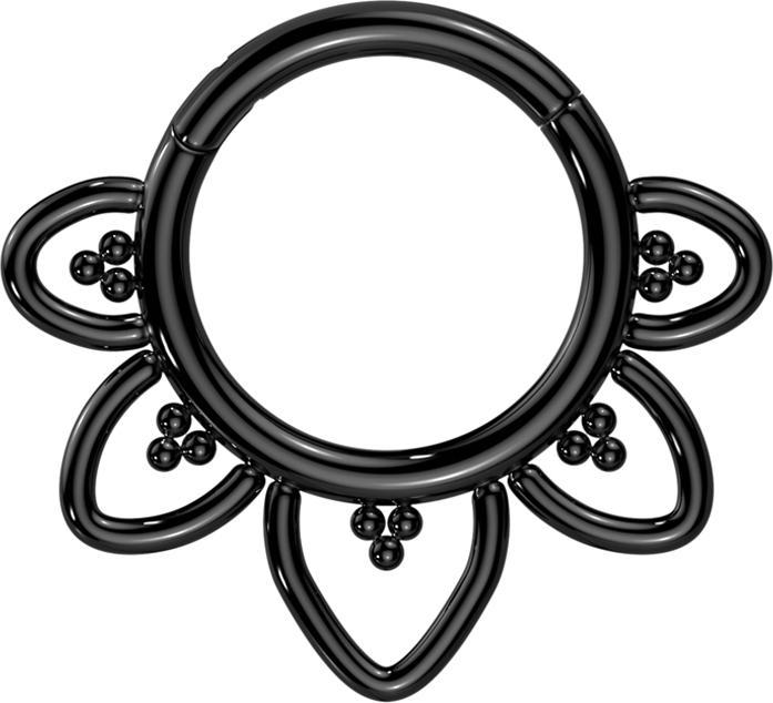 Produktbild Star Piercing Micro Segmentring klappbar schwarz filigrane Herzen (ohne Messing, Titan G23)
