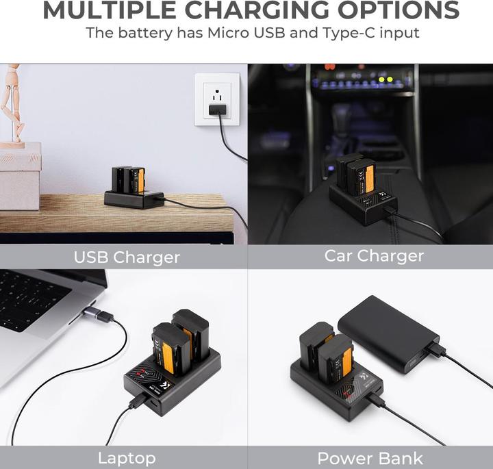 Produktbild K&F Concept FZ100 2280mAh Digital Camera Dual Battery with LED Dual Channel Charger, for Sony Camera (Kamera Akku)