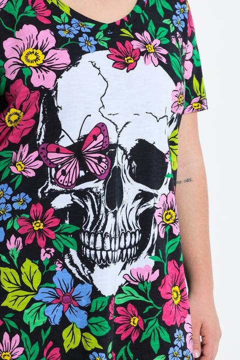 Produktbild Angel of Style T-Shirt, Totenkopf und Blumen, Halbarm (46)