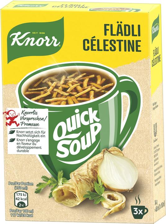 Produktbild Knorr Quick Soup Flädli Packung, feinste Flädli mit Kräutern, Fladensuppe schnell & einfach zubereitet (450 ml)