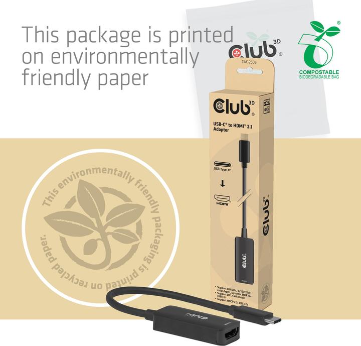 Actual product image Club 3D Club3D Adapter USB Typ C > HDMI 2.1 8K HDR10 DP1.4 St/Bu retail (HDMI, 2.20 cm)