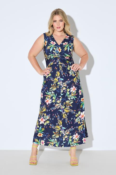 Image du produit Ulla Popken Robe maxi en jersey. Motif floral et drapé (52)