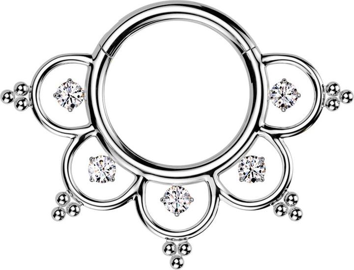 Produktbild Star Piercing Micro Segmentring klappbar silber fünf Halbbögen Kristalle silber (Titan G23, ohne Messing)