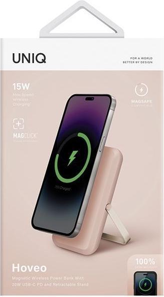 Produktbild Uniq Powerbank Hoveo 5000mAh USB-C 20W PD Fast charge Wireless Magnetic różowy/blush pink (5000 mAh, 20 W)